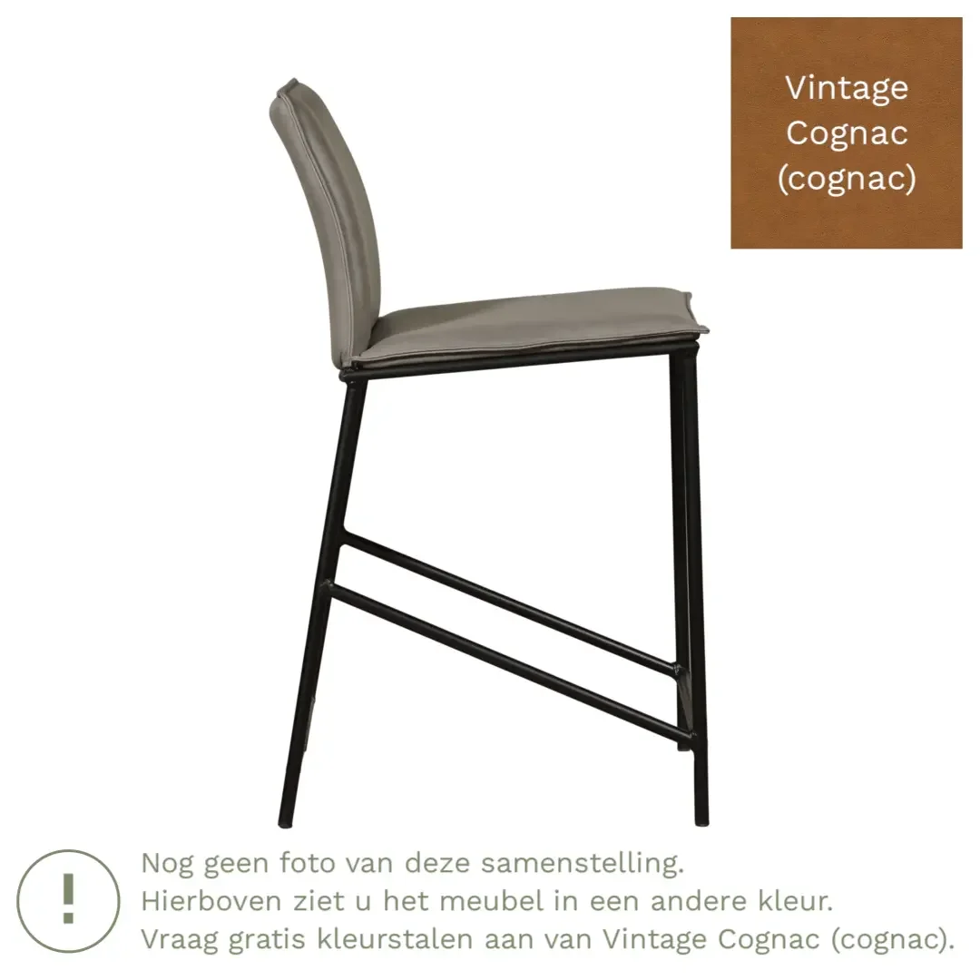 afbeelding van Leren barkruk Favor laag - Poten staal rond zwart